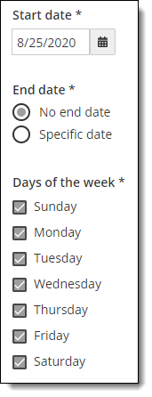 Unavailability rule with no end date assigned to all days of the week.